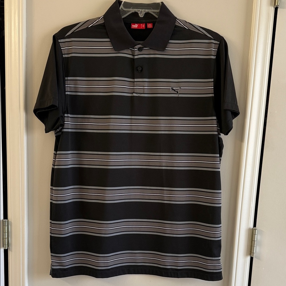 Puma Black and Gray Striped Polo Shirt